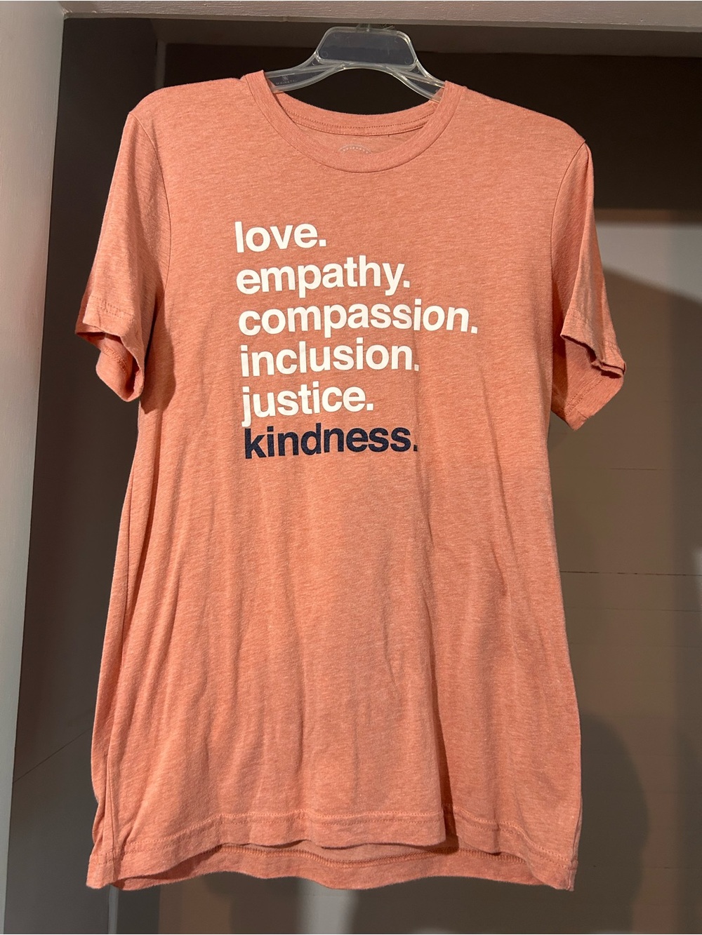 Women’s Crewneck Graphic Tee - Peach Pink Kindness Message